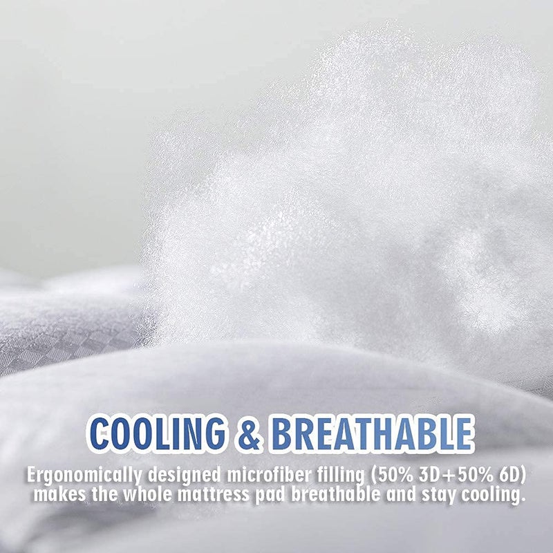 MATBEBY Bedding Quilted Fitted Queen Mattress Pad Cooling Breathable Fluffy Soft Mattress Pad Stretches up to 21 Inch Deep  Queen Size  White  Mattress Topper Mattress Protector - Image 3